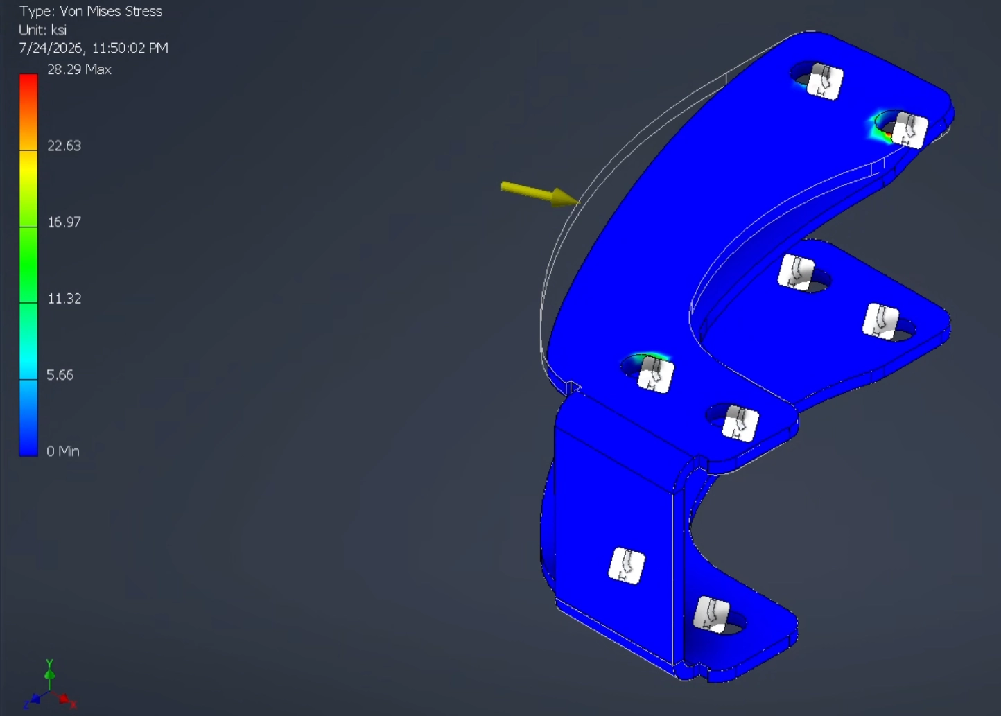 FEA stress plot of the front drive endcap